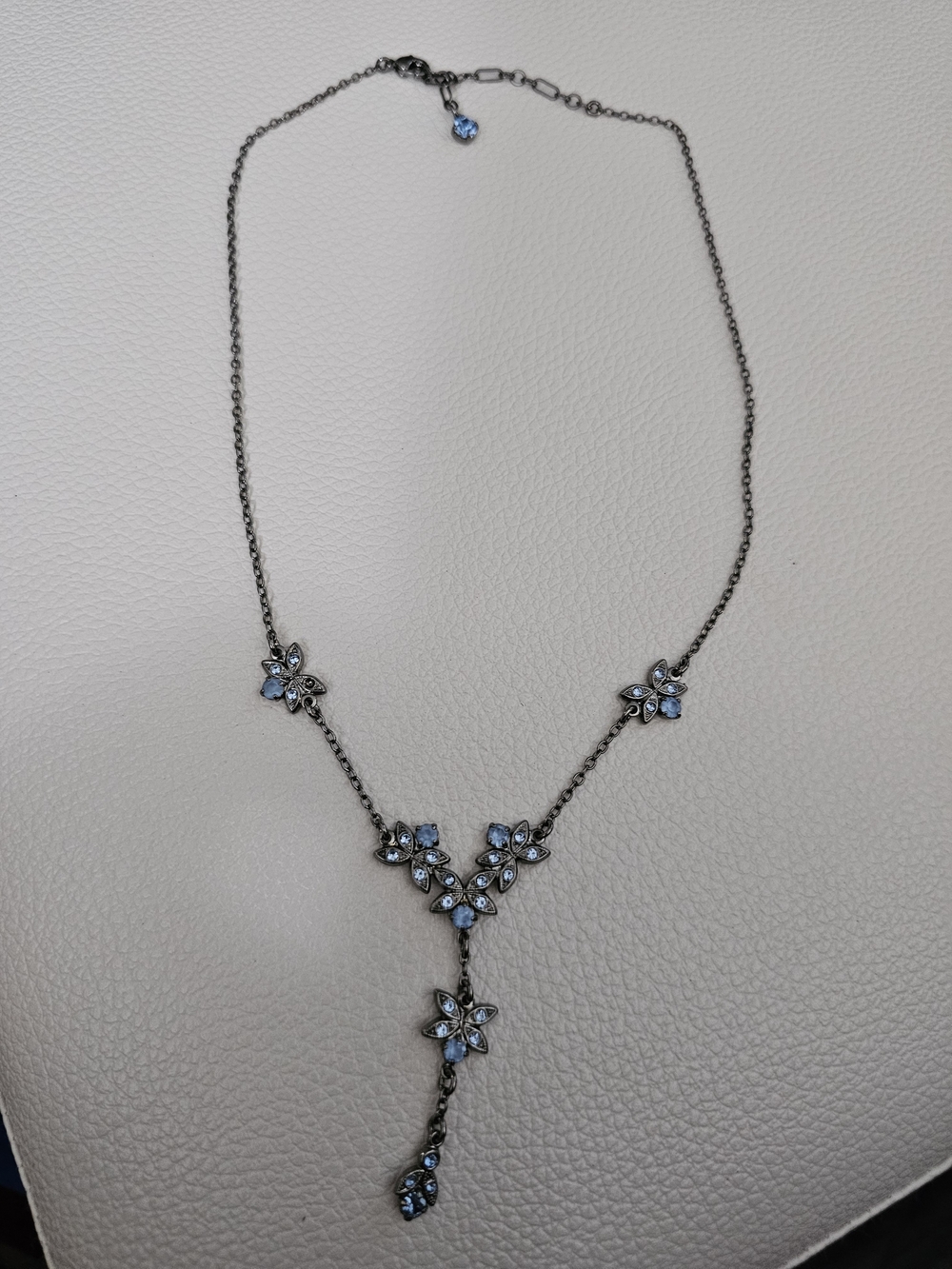 Silver-Tone Necklace with Light Blue Crystal Flowers